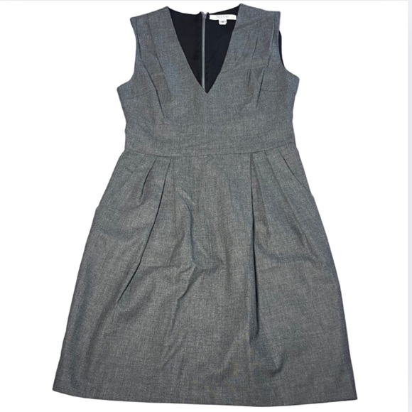 Adam by Adam Lippes 0 Gray V-Neck A-Line Pleated Lined Midi Dress Made in USA - Picture 1 of 14